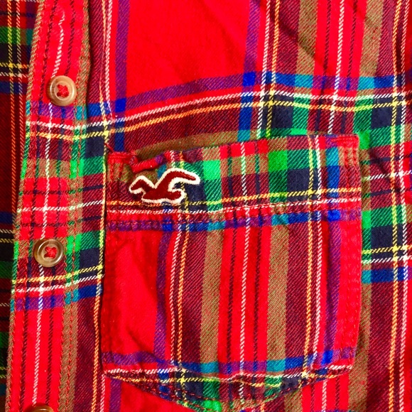 Red Plaid Flannel HOLLISTER Button Down Shirt - Picture 2 of 3